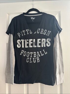 4Her Brand Pittsburgh Steelers Women's Layered Long-Sleeve Tee - Black/Grey